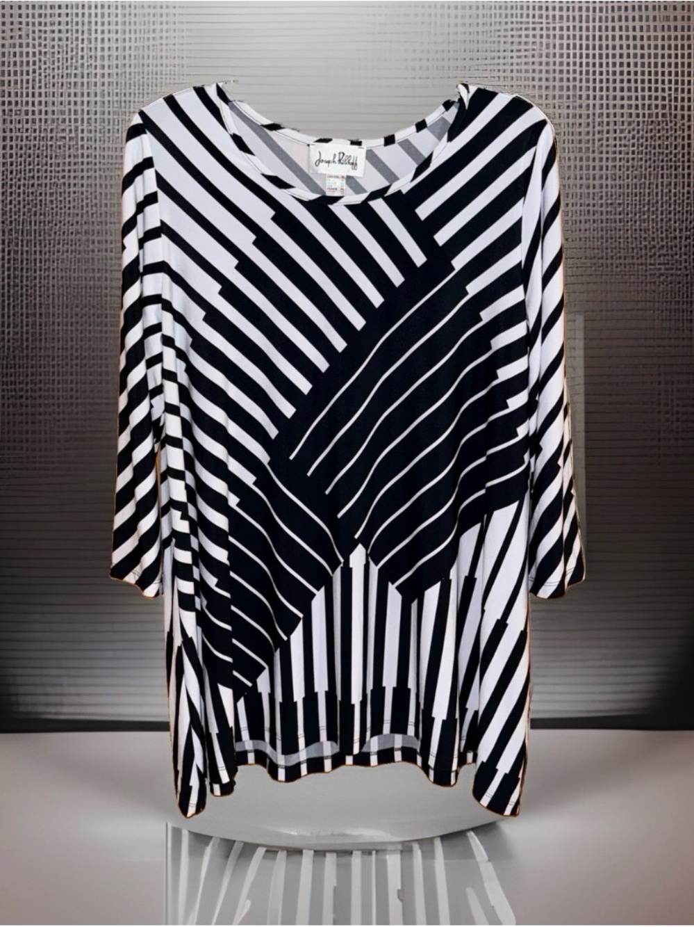 Joseph Ribkoff Black & White Geometric Stripe Long Sleeve Top-14 US- EC